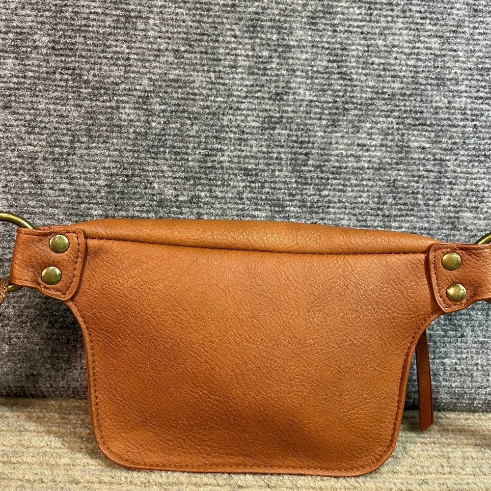 Cognac Brown Pebbled Vegan Leather Belt Bag Waist Pack with Dual Straps
